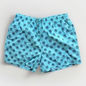 Zara Men's Palm Tree Swim Trunks Light Blue Tropical Shorts Size Large